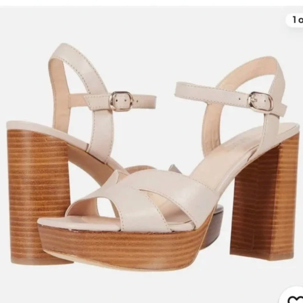 Kate Spade Delight Nude Leather Platform Heels Block Heel Ankle Strap Sandals 9